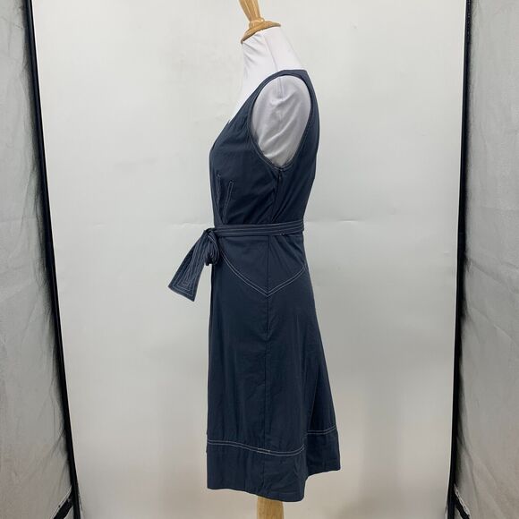 BCBGMaxAzria Mini Dress Women 2 Blue Gray Faux Wrap Tie Waist Pleated Sleeveless - Picture 4 of 13